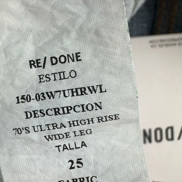 NWT RE/DONE 70s Ultra High Rise Wide Leg Jeans inMonterey Fade dark wash